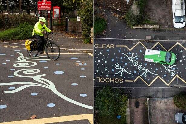 Parents slam colourful road markings outside of school as it 'looks like game of Twister'