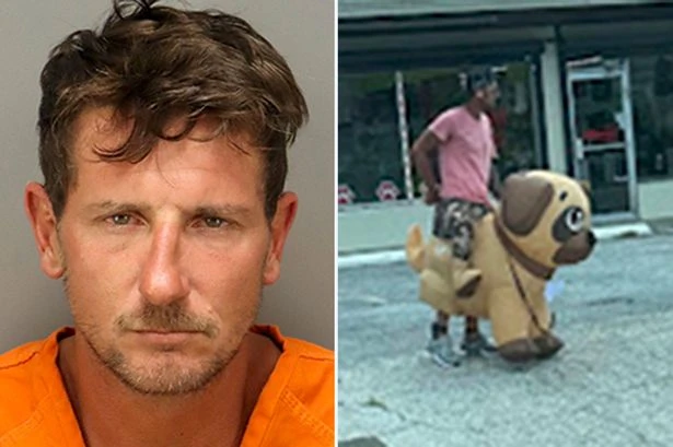 Sex offender in inflatable puppy costume strangles boy on bike who said 'I can't breathe'