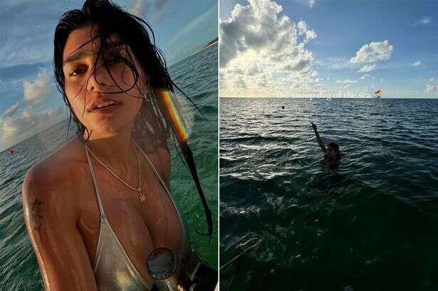 Mia Khalifa hails herself 'Snoop Dog of the Sea' as she spills out of silver bikini