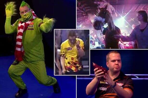 Maddest walk-ons at PDC World Darts Championship – from actual horse to aubergine