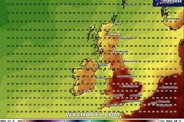 UK weather maps turn volcanic red as 36C three-day heatwave set to hit Brits