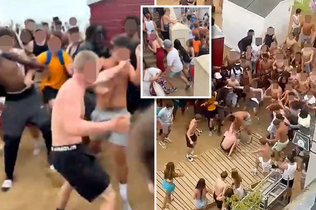 Mass '100-strong' beach brawl unfolds as Brits battle it out in summer heatwave