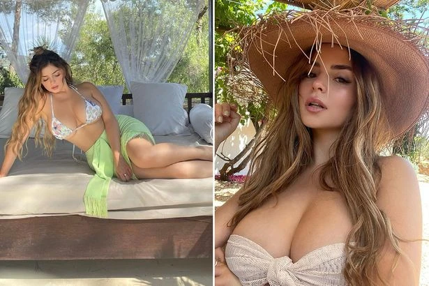 Demi Rose parades boobs as floral bikini struggles to contain curves in sunbathing pic