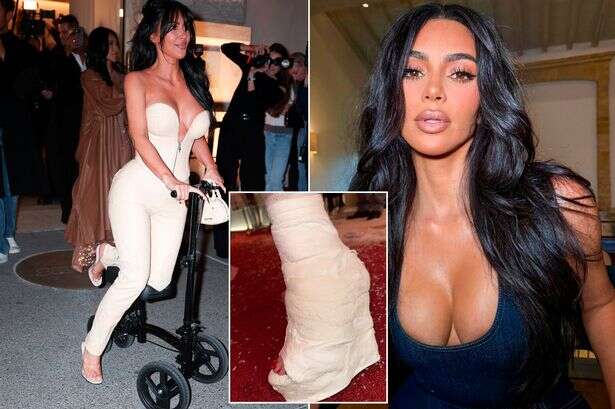 Kim Kardashian debuts high-heeled ankle cast after 'recklessly' breaking her foot