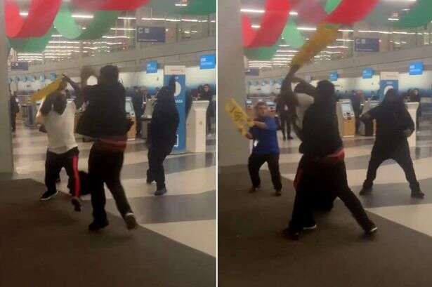 Airport brawl sees staff batter passenger with wet floor signs and rip out dreadlocks