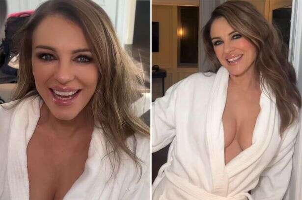 Liz Hurley spills out of dressing gown in daring display as fans left swooning