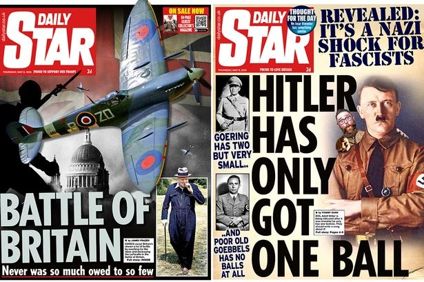 Hitler 'one ball' taunts to Battle of Britain – Daily Star's VE Day front page mock-ups