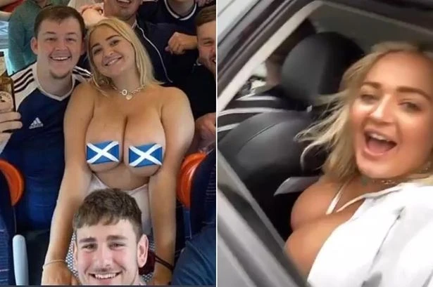 Rangers-mad porn star Lana Wolf flashes cars before England vs Scotland game