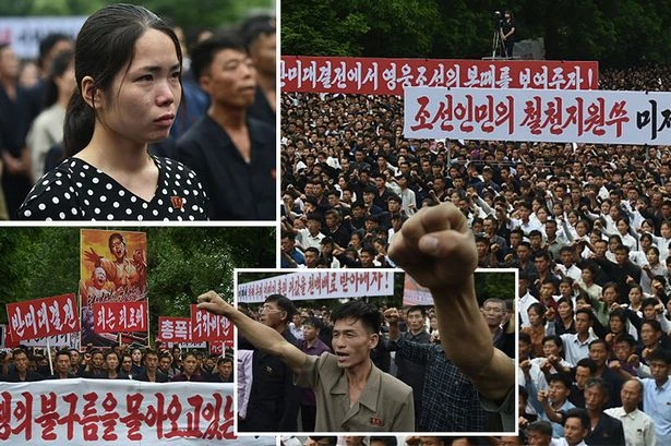 North Koreans take to the streets in rare protest against 'US imperialism' as WW3 fears escalate