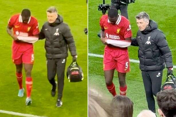 Liverpool suffer more injury woes as star limps off in a makeshift sling against Brighton