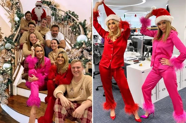 Amanda Holden and Ashley Roberts strip to sexy silk pyjamas for Christmas snap