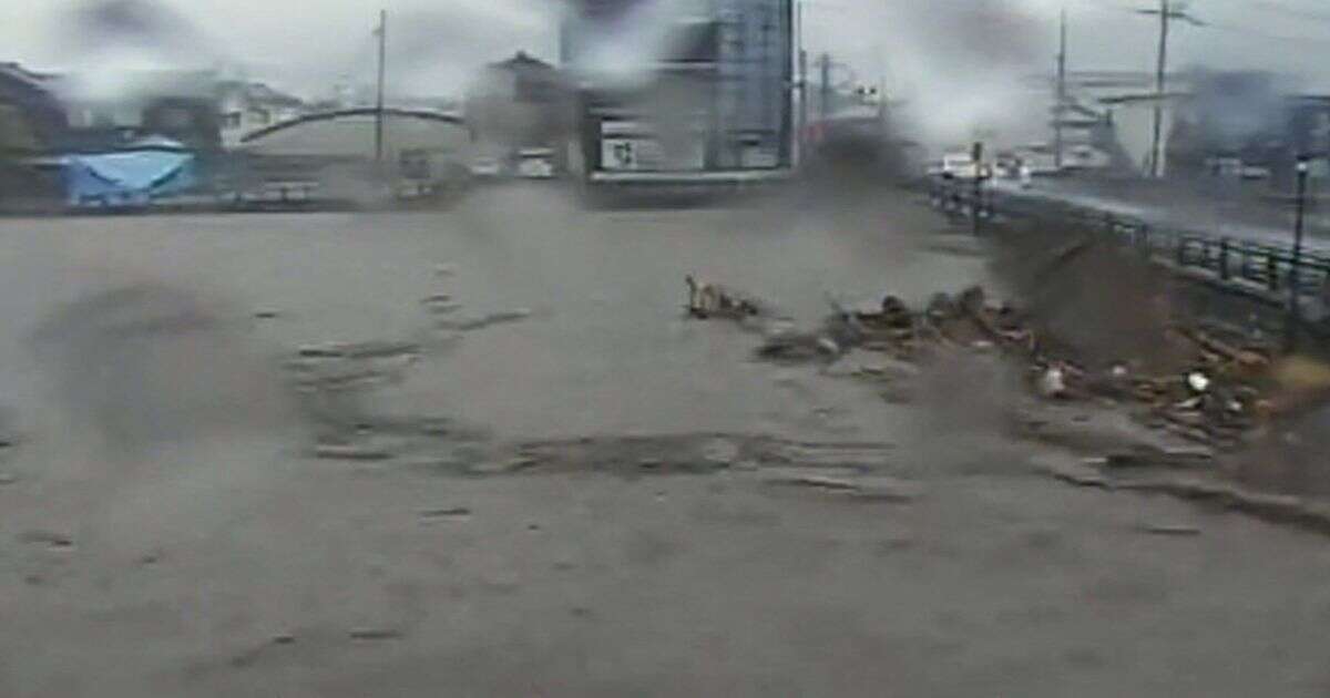 Terrifying moment entire street is submerged as killer floods hit Japan leaving one dead