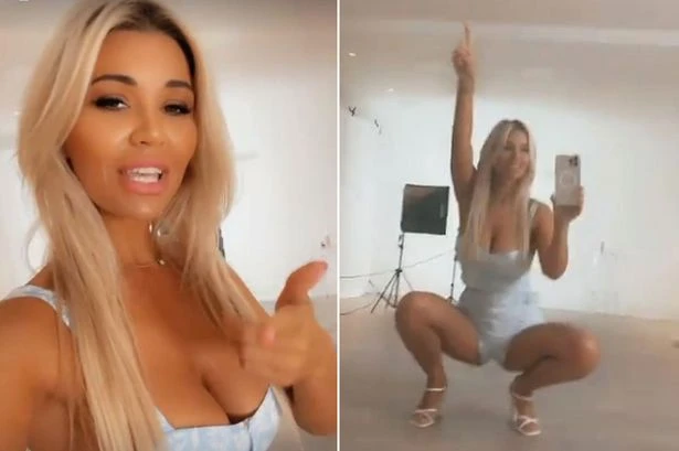 Christine McGuinness flashes peachy bum as she squats in teeny shorts for racy video