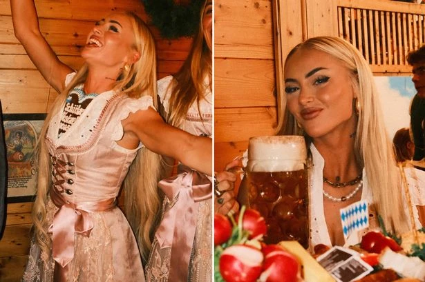 Glam footballer Alisha Lehmann slams stein and wows in Oktoberfest dress with blonde pals