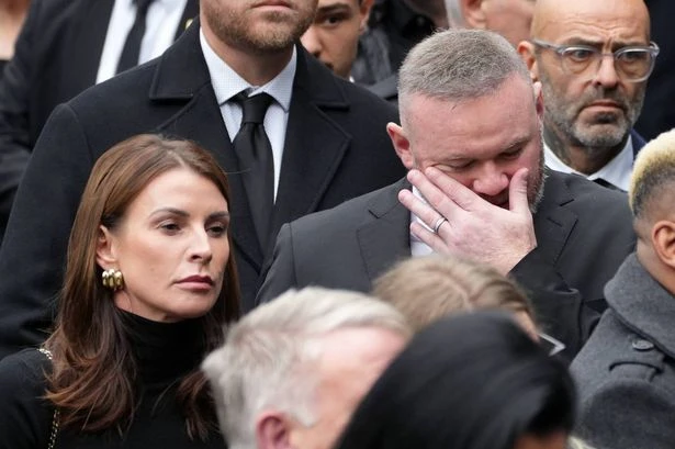 Wayne Rooney wipes away tears alongside wife Coleen at Ricky Hatton's funeral