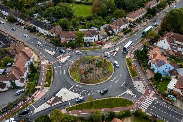 Roundabout with 36 sets of traffic lights and rare 'sparrow crossing' branded ridiculous