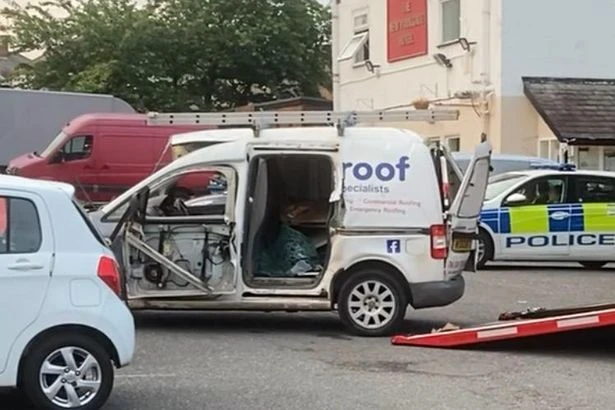 Van explodes in pub car park with doors blown off as man left injured