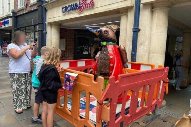 Shameless thug filmed on CCTV attacking Midland charity's penguin statues
