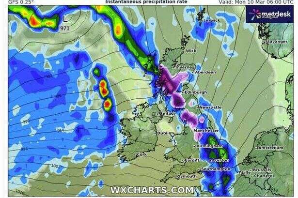 UK snow maps turn bright purple as 368-mile snow bomb set to hit 24 regions - full list