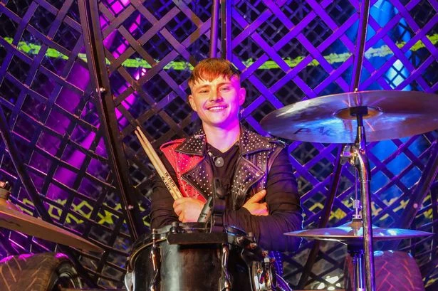 Moment Midland drummer performs with motorbikes zooming past at 40mph