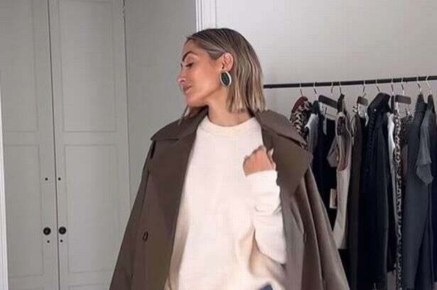 Frankie Bridge's olive trench coat from River Island is the 'perfect seasonal wardrobe piece'