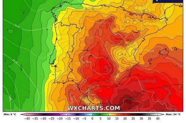 Spain weather maps turn red as 30C heat bomb set to hit during May Bank holiday