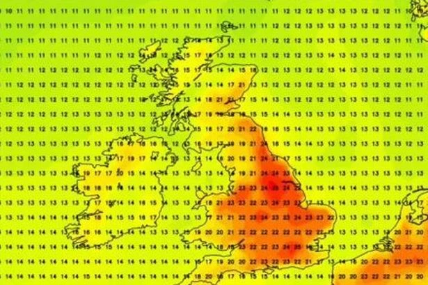 Weather maps turn orange as Britain to bask in 25C mini-heatwave and hottest areas named