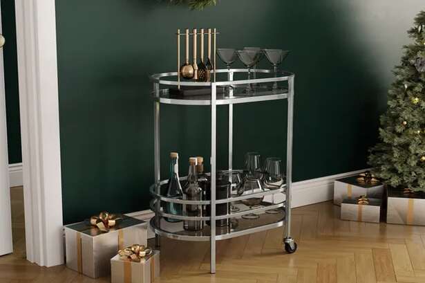 Dunelm's vintage-inspired bar cart is ideal for hosting Christmas parties at home