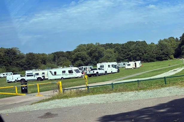 Travellers set up camp on family park ahead of sunny weekend