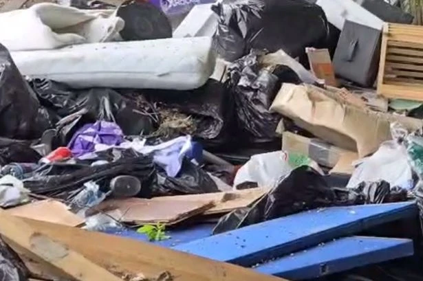 Horrendous fly-tipping forces pedestrians into path of traffic