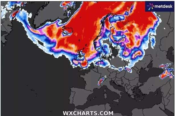 Weather maps turn red as Artic blast set to bring 20cm of snow