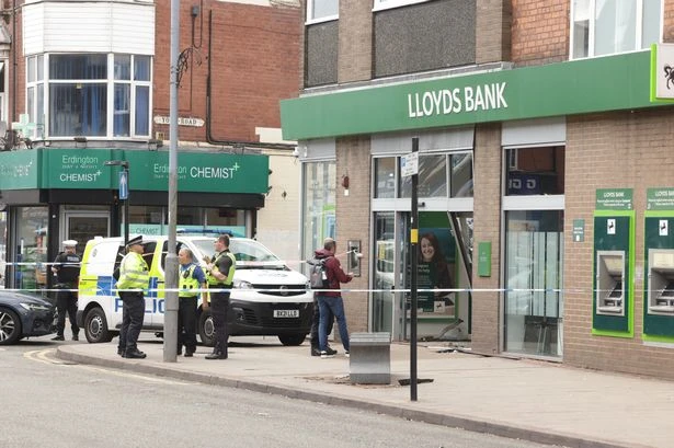 Two rushed to hospital after car smashes into Lloyds Bank in Erdington