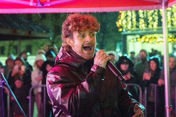 Tom Grennan performs in Birmingham Cathedral market