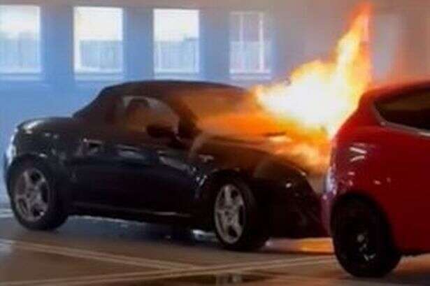 Moment luxury car bursts into flames at Birmingham Selfridges car park