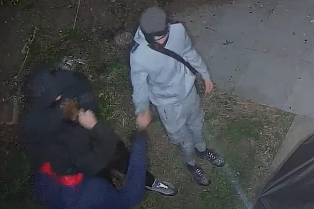 Moment thugs fist bump before 'attempting to steal motorbike'