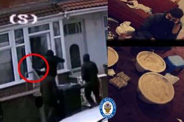 Moment Birmingham gang carrying machetes and shotgun raid drugs rival group's property