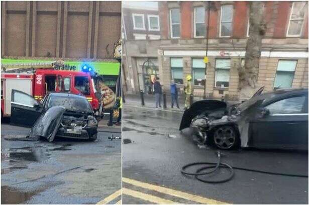 Car fire halts traffic in Walsall town centre