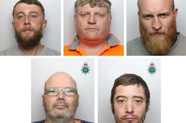 Faces of five threatening thugs jailed after violent disorder