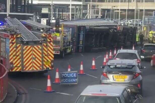 Garrison Circus lorry overturns live as traffic chaos breaks out near Birmingham city centre