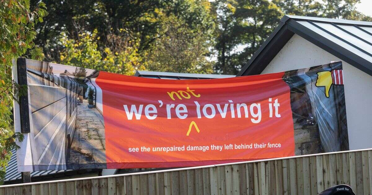 Furious mum puts up banner at new McDonald's after builders 'destroy' her fenceMcDonald's