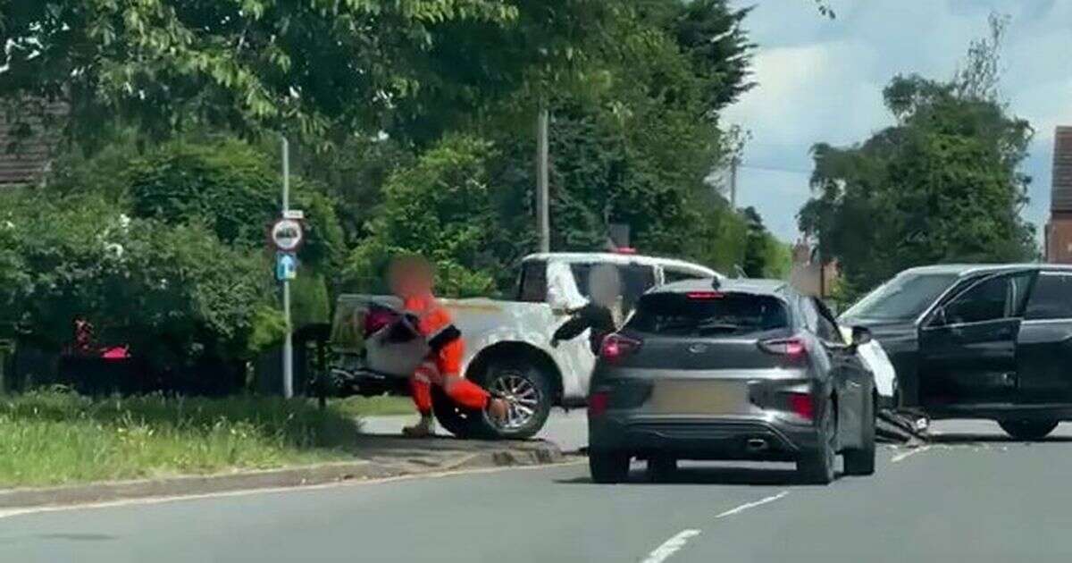 Shocking moment police car rammed head-on by truck-driving thug in terrifying smashDangerous driving