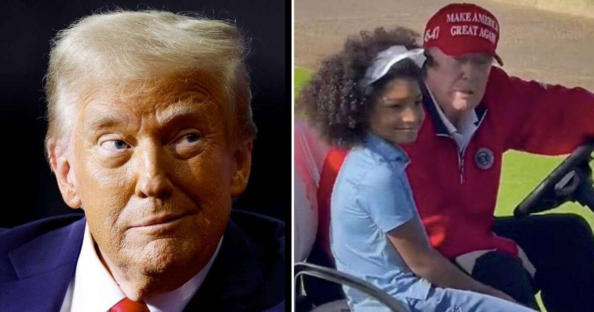 Donald Trump asks to buy child's hair for 'millions' as he gives girl ride in golf cart