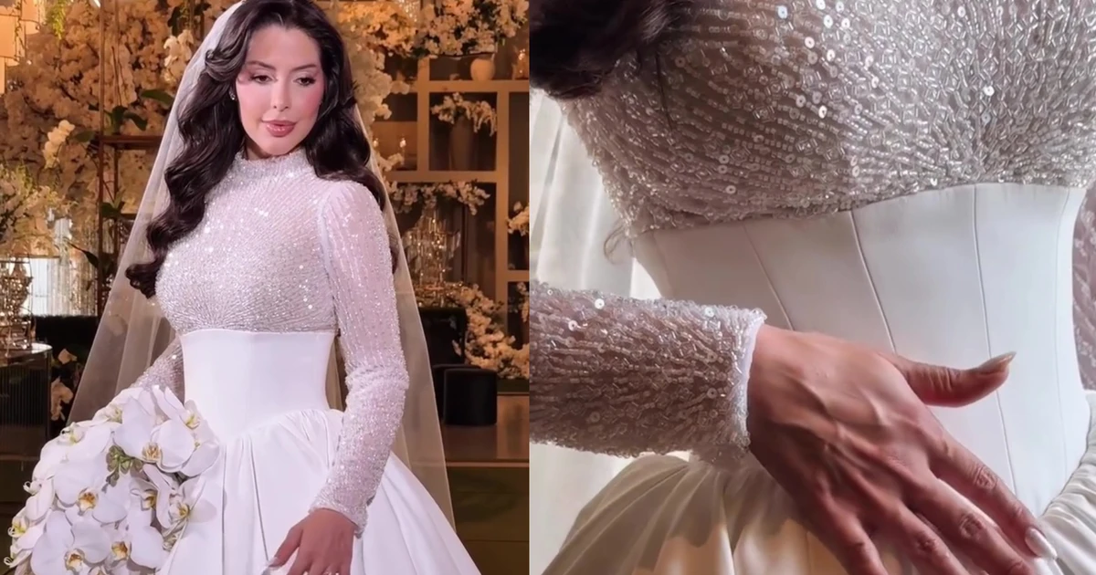 Vestido de noiva com 26 m de seda italiana, buquê de orquídeas e mais: o look de casamento da ex-'BBB' Laís Caldas em união com Gustavo Marsengo