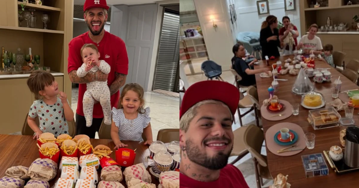 Onde está Virginia? Sozinho, Zé Felipe mostra jantar com os filhos e as babás