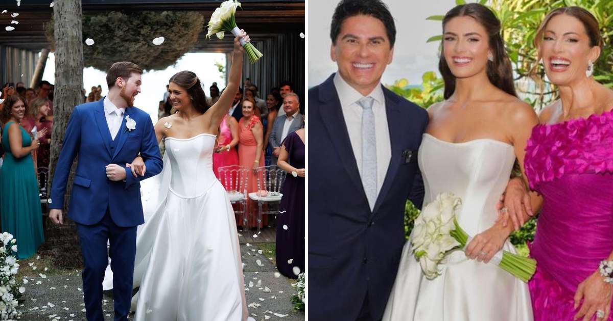 Filha de Cesar Filho e Elaine Mickely tem entrada surpreendente em casamento religioso