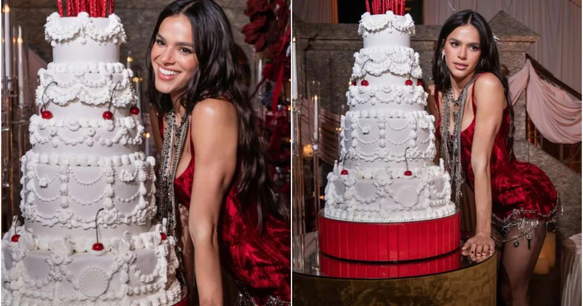 Bolo de Bruna Marquezine com 5 andares e sabor especial chama a atenção; saiba quem fez