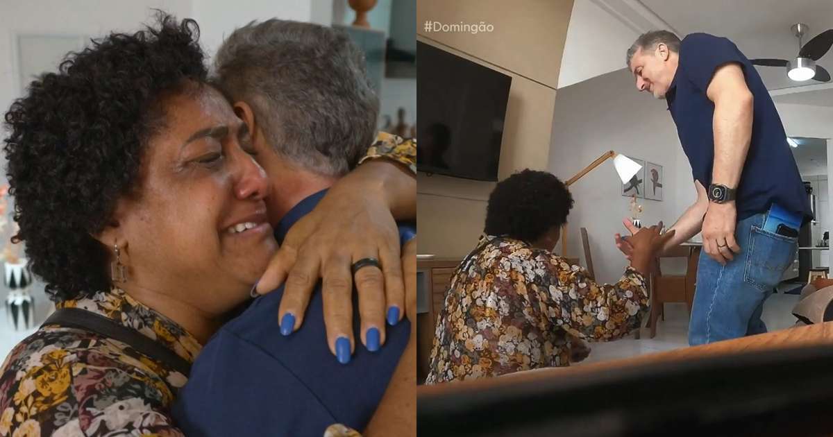 Com dois anos de atraso, Luciano Huck cumpre promessa no Domingão e faz mulher se ajoelhar