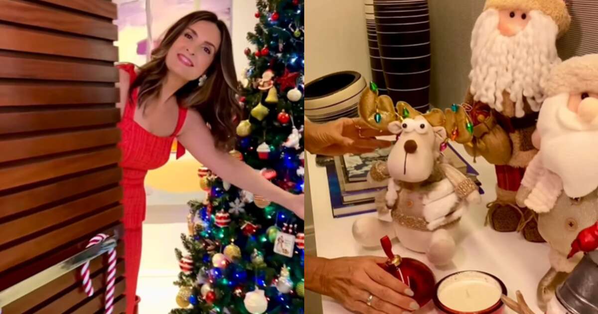 Fátima Bernardes exibe detalhes de árvore de Natal com bolinhas personalizadas