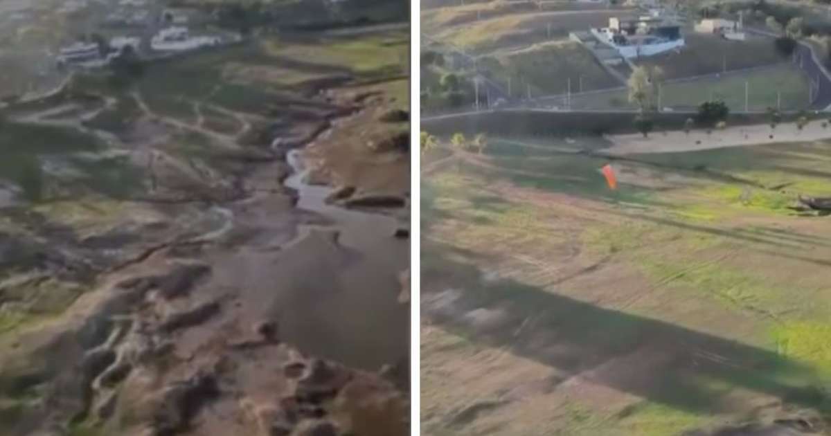 Lago seca parcialmente em região de Goiás onde não chove há 5 meses