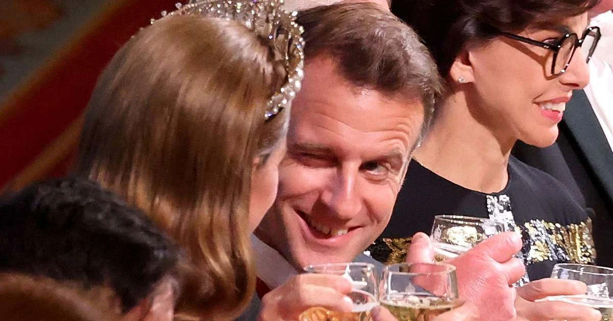 Kate Middleton ganha piscada do presidente francês Macron em jantar de gala e momento inesperado no Castelo de Windsor viraliza